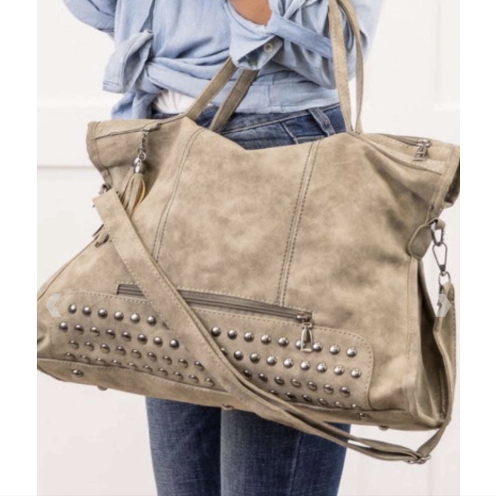 Vegan leather shoulder bag, Grey/Taupe NWOT
